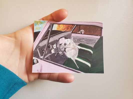 Joyride, Opossum in a Car in Space, 3x4 Stickers, Matte