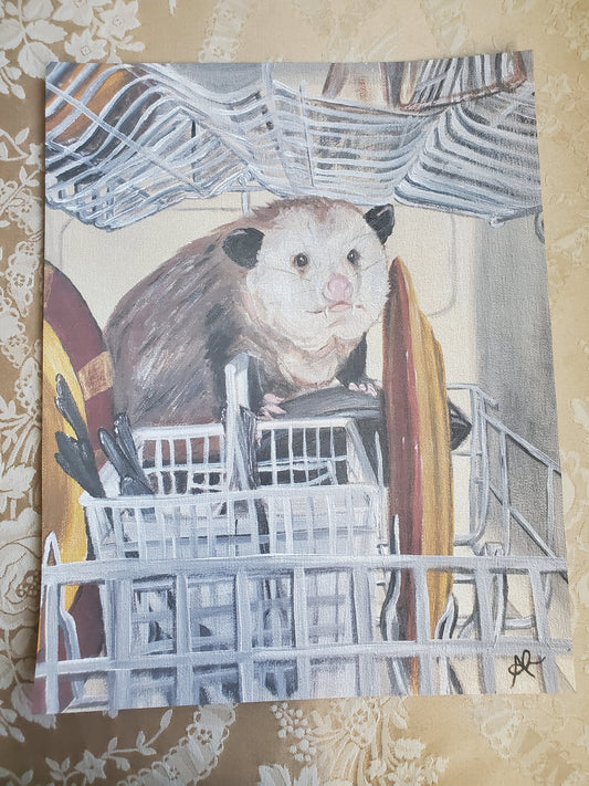 Hideaway, Opossum in a dishwasher, 11x14 Art Print, Matte