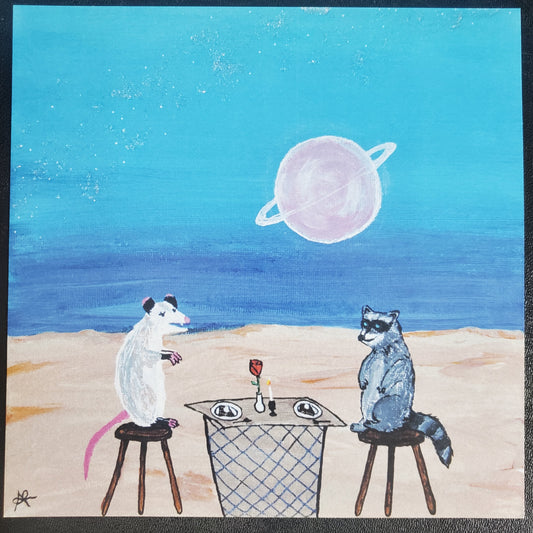 Dinner with you, Opossum Raccoon, 8x8 Art Print, Gloss