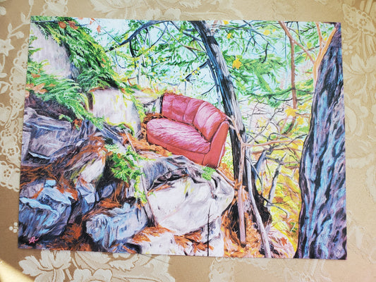 Therapy Couch, La Conner's Red Hillside Couch, 9x12 Art Print, Gloss