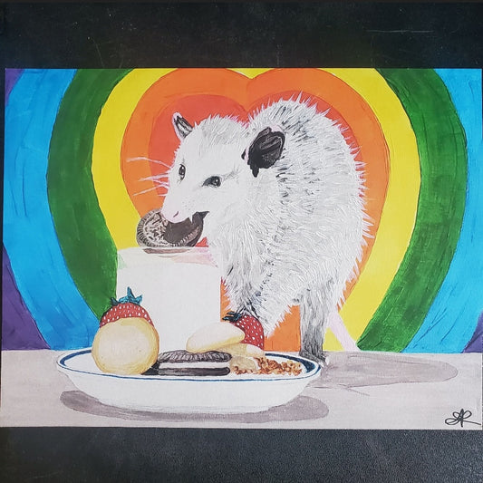Midnight Snack, Rainbow Opossum Cookie, 9x12 Art Print, Gloss