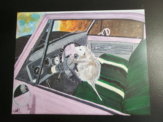 Joyride, Opossum in a Car in Space, 11x14 Art Print, Gloss