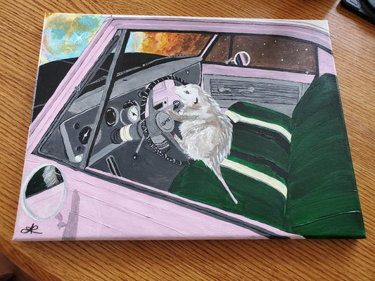 Joyride, Opossum in a Car in Space Original Painting