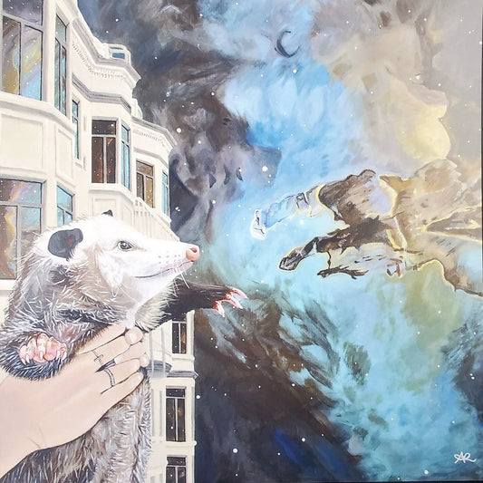 Creation, Opossum in Space, 12x12 Art Print, Gloss